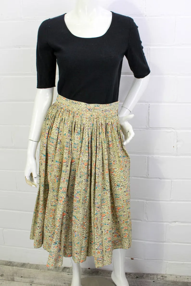 1950s Middle Eastern Novelty Print Full Skirt, XS