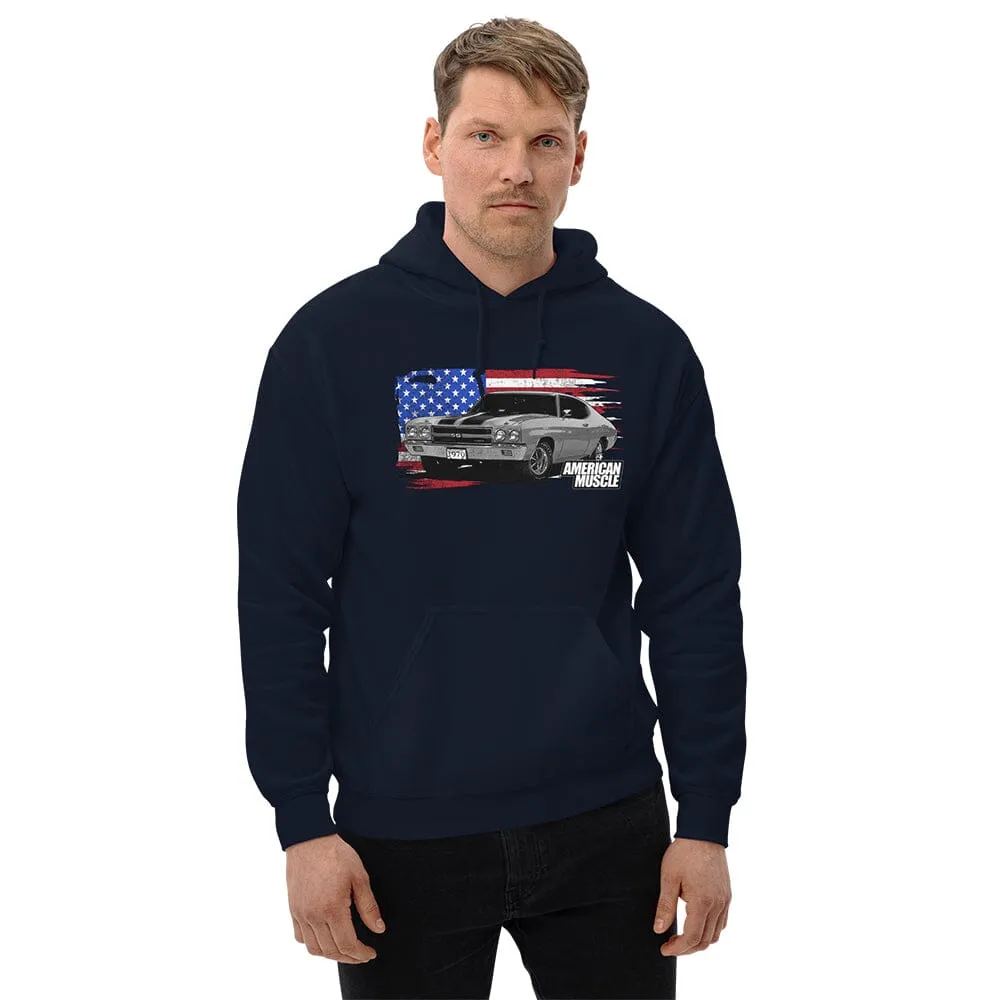 1970 Chevelle Car Hoodie Sweatshirt With American Flag