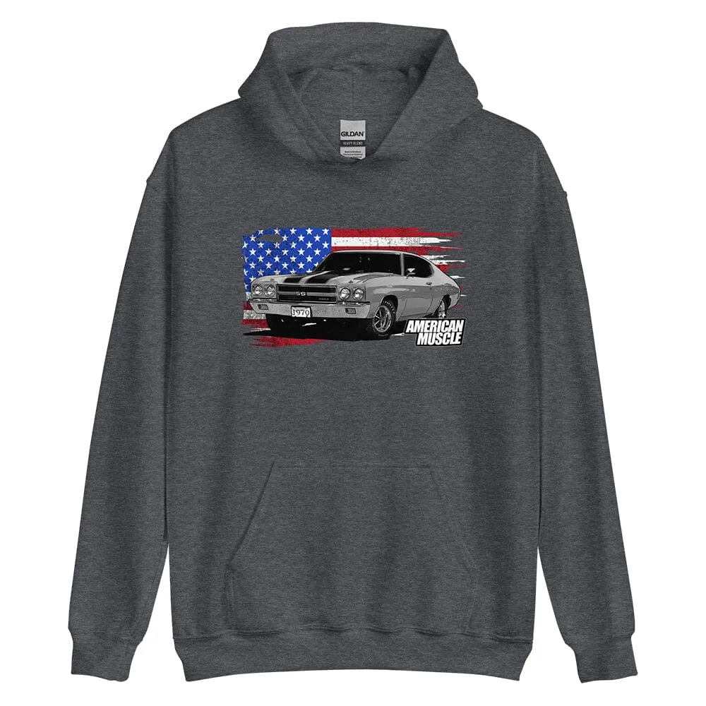 1970 Chevelle Car Hoodie Sweatshirt With American Flag