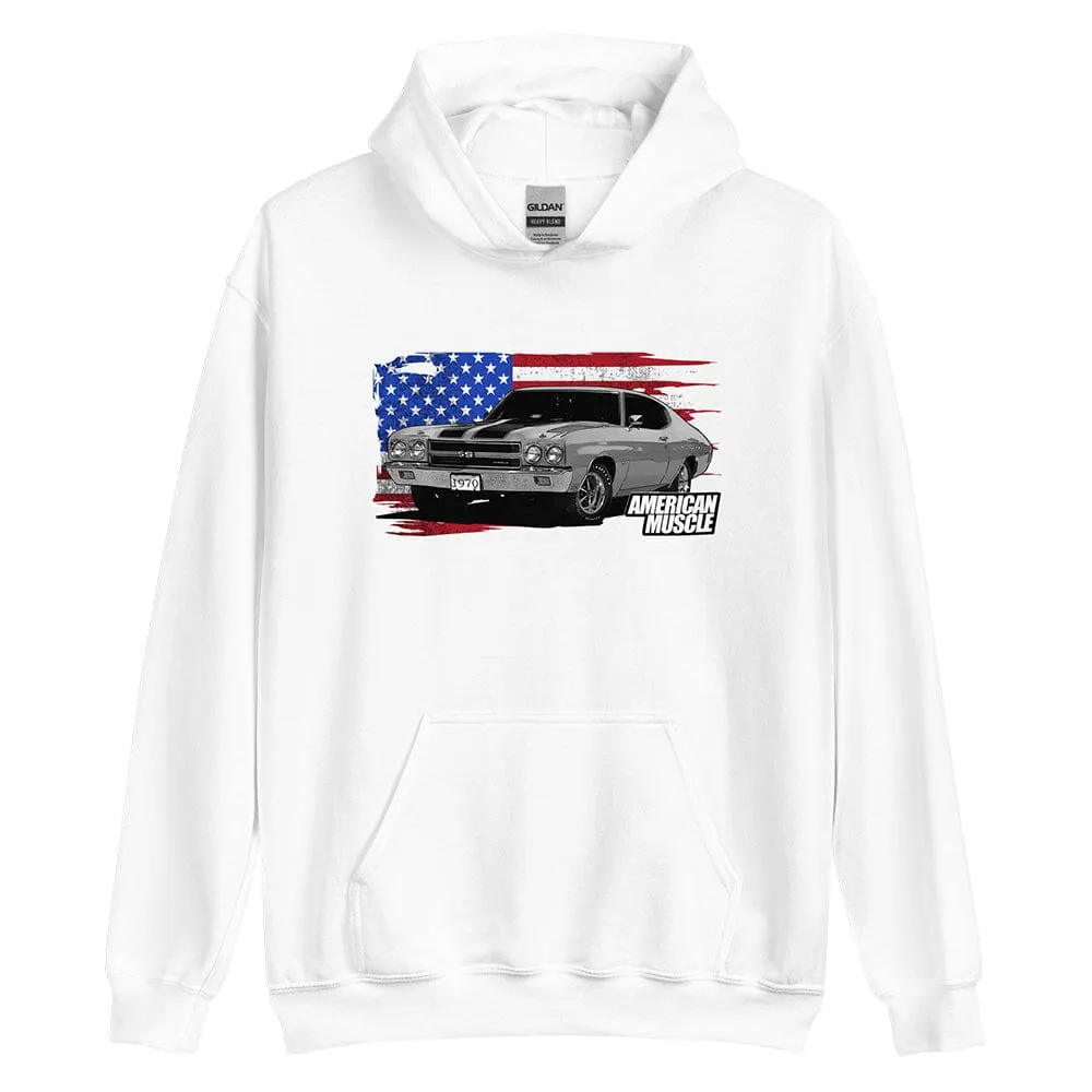 1970 Chevelle Car Hoodie Sweatshirt With American Flag