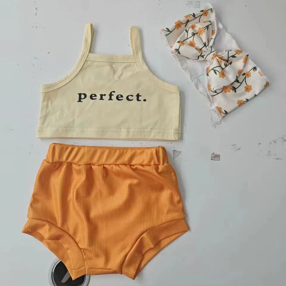 2 Pieces Set Baby Girls Letters Tank Tops And Solid Color Shorts Wholesale 24030161