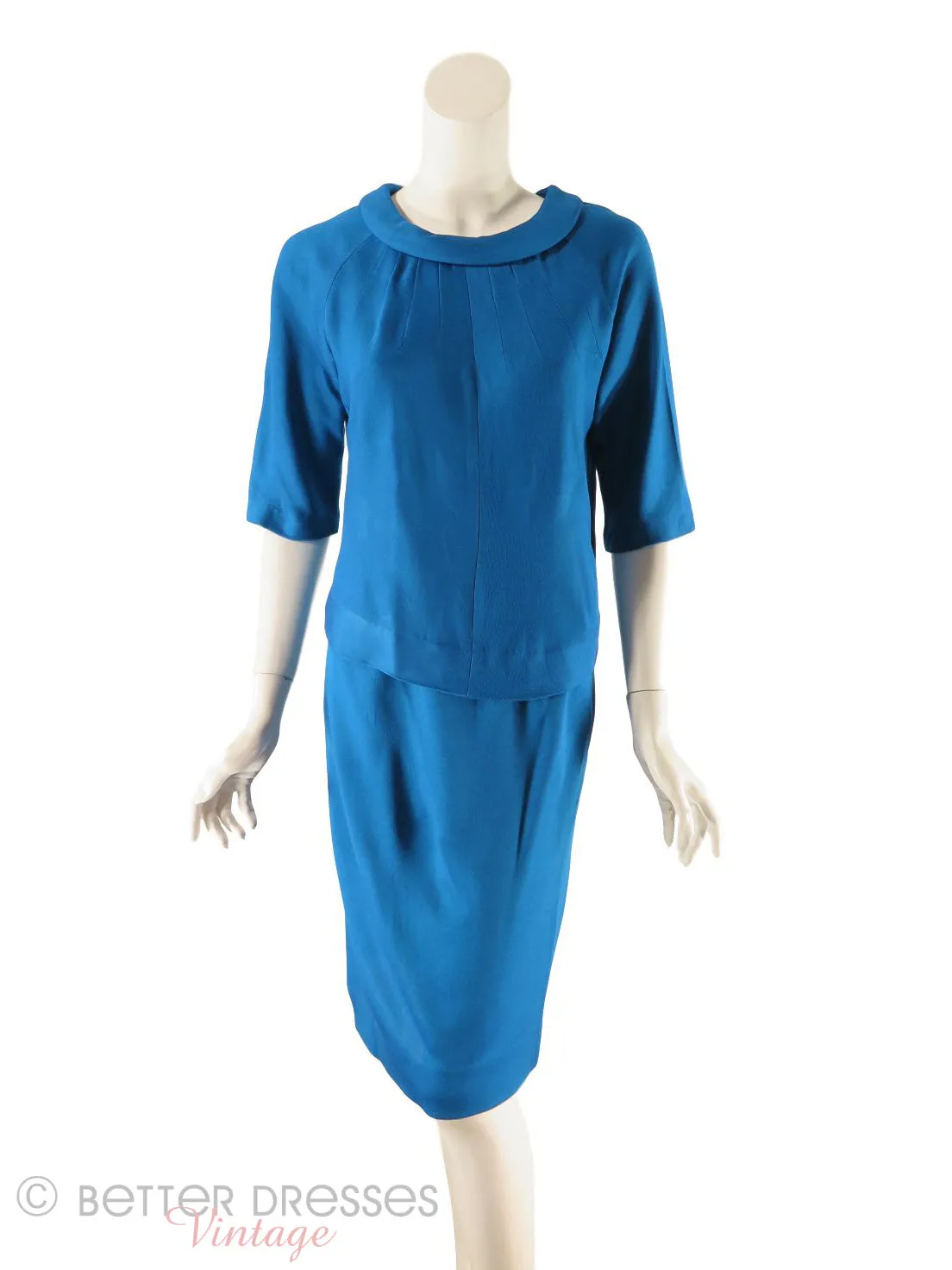 50s/60s Blue Top & Skirt Set | Vintage Skirt Suit - sm, med