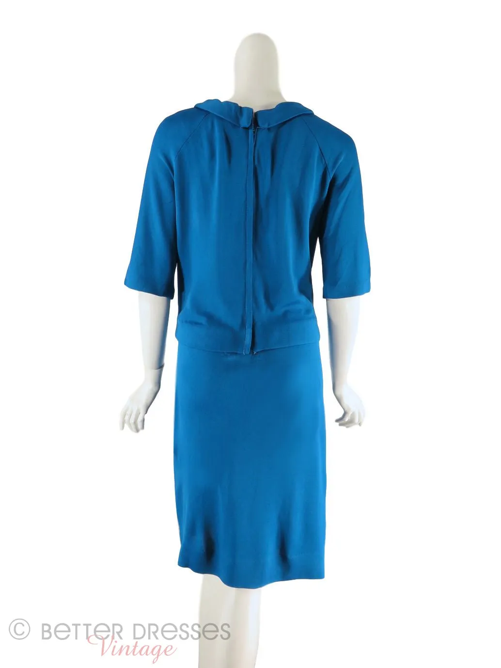 50s/60s Blue Top & Skirt Set | Vintage Skirt Suit - sm, med