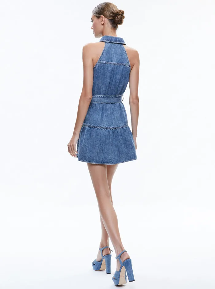 Alice   Olivia - Miranda Sleeveless Mini Dress - Albee Vintage Blue