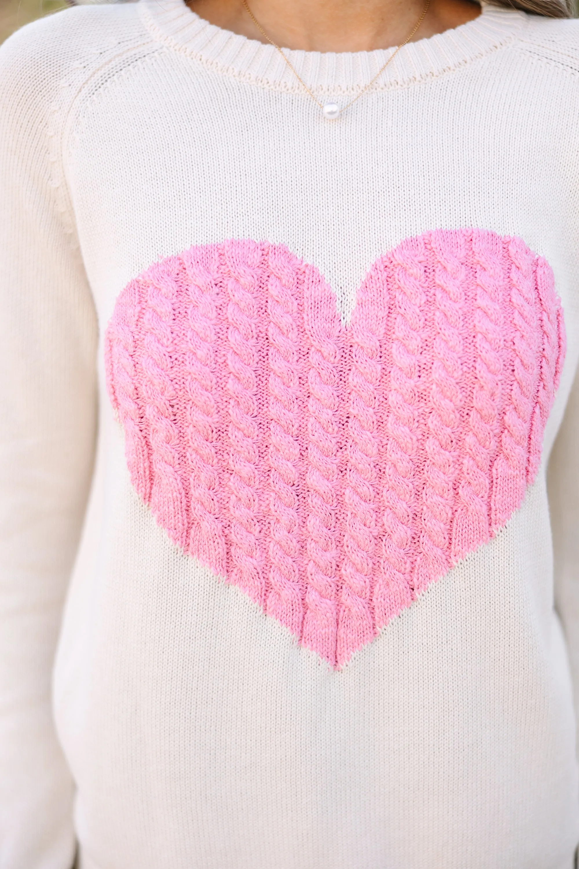 All For Love Oatmeal and Pink Heart Sweater