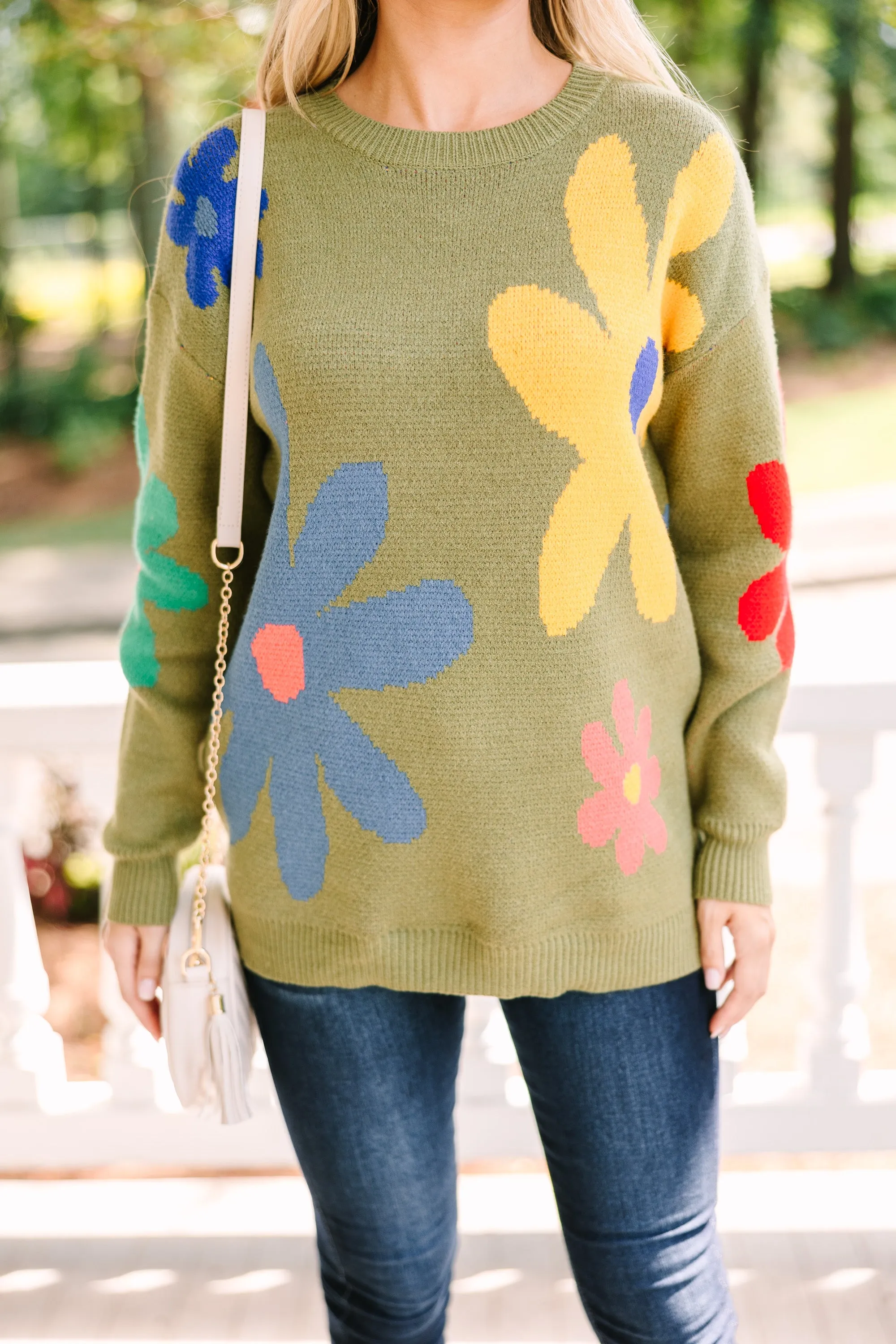 All On You Olive Green Floral Sweater