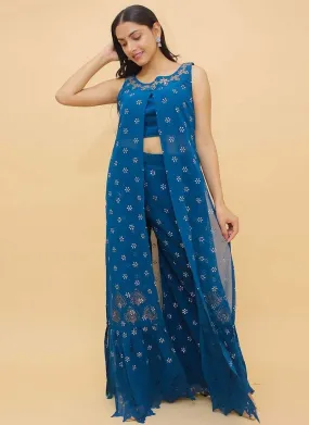 Alluring Look Georgette Fabric Blue Color Slit-Cut Palazzo Salwar Kameez