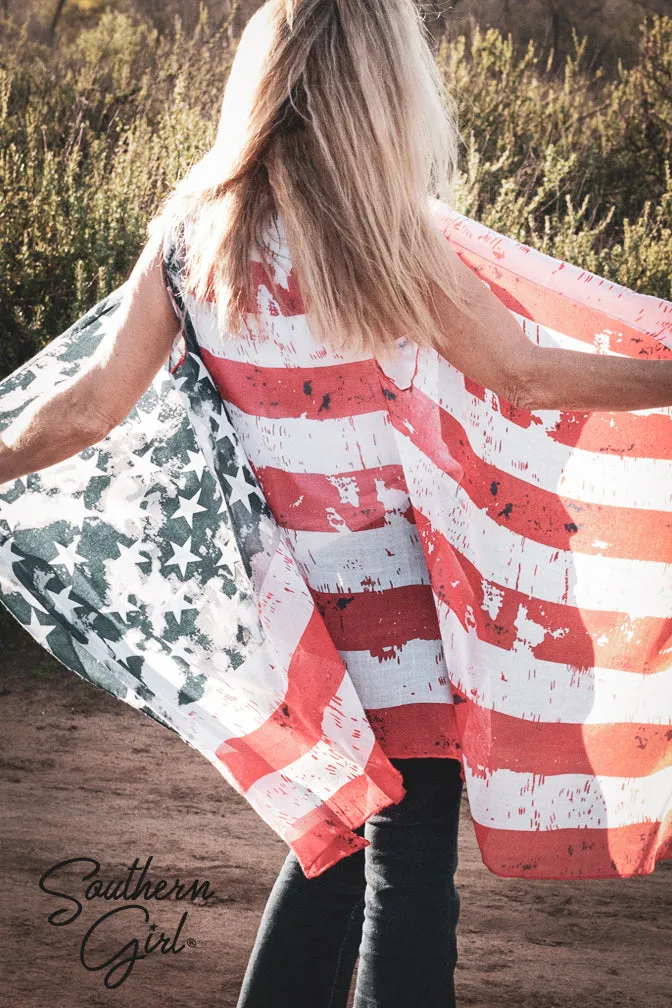 American Flag Red White and Blue semi sheer Kimono Vest