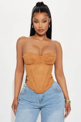 Bae For Tonight Faux Suede Corset Top - Camel