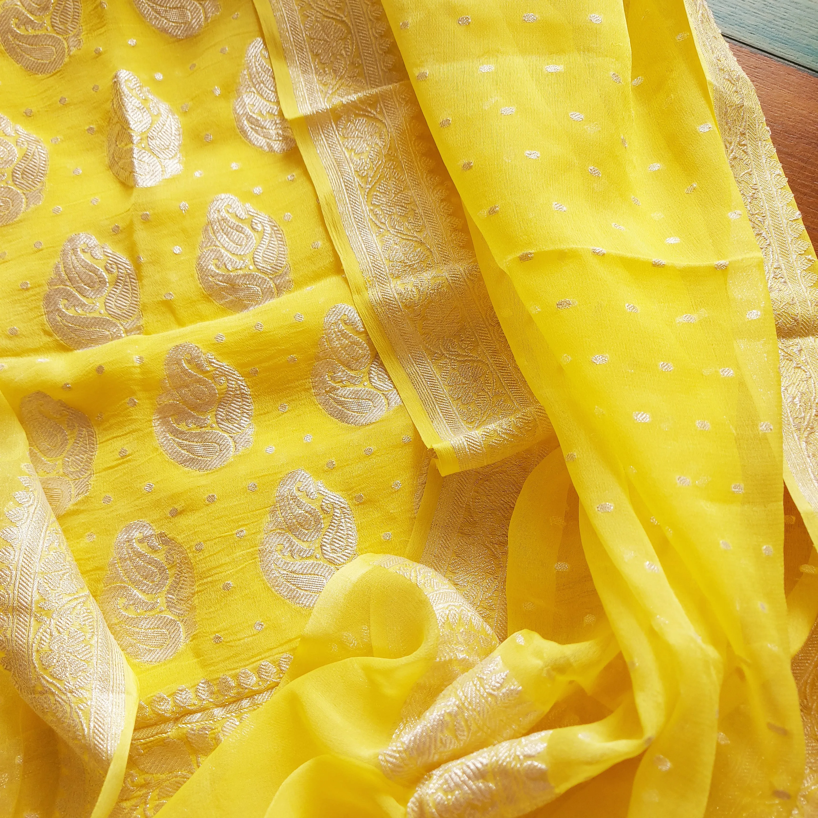 Banarasi Khaddi Salwar Suit In Yellow