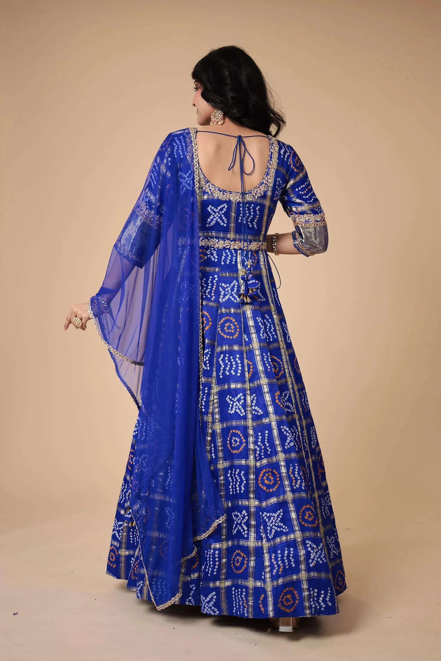 Bandhej Anarkali Ghatchola Silk Suit with Zardozi work