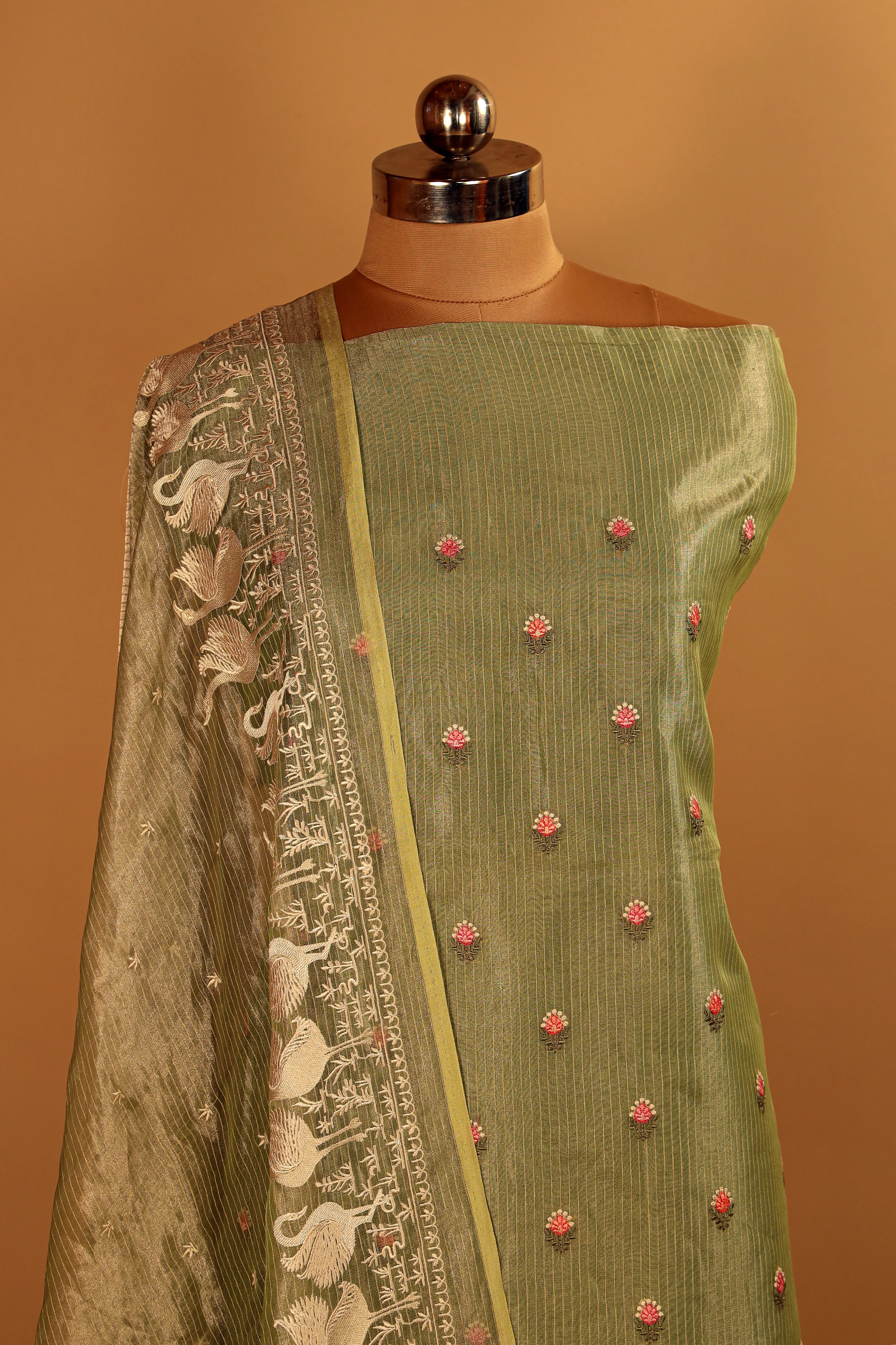 Beautiful Pure Tissue Embroidered Green Suit Dupatta