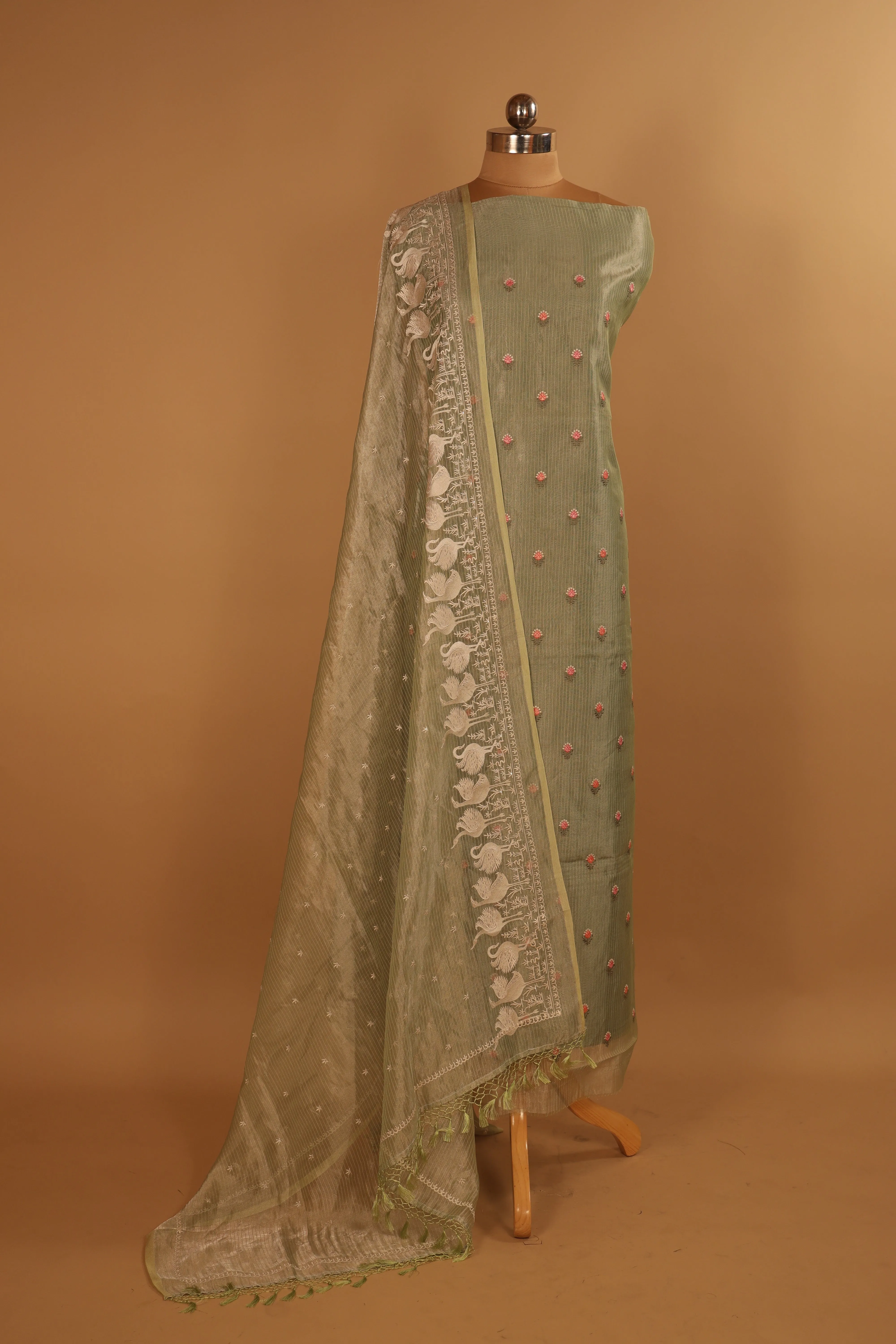 Beautiful Pure Tissue Embroidered Green Suit Dupatta