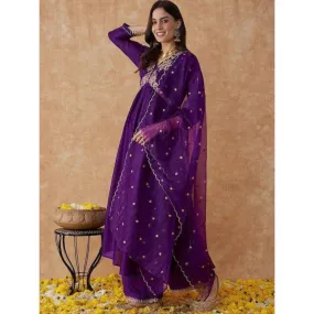 Beautiful Purple Party Wear 3 Piece Women Kurta Suit