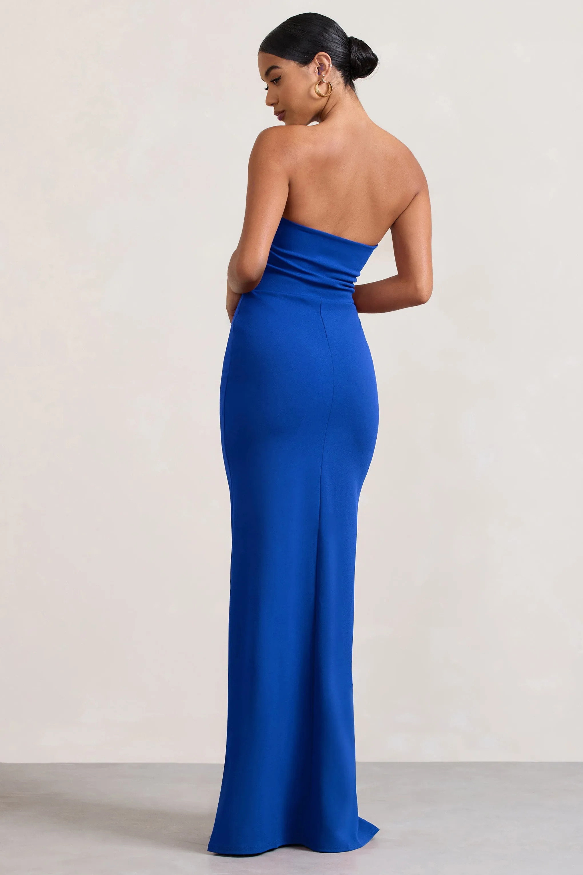 Belle of The Ball | Royal Blue Bandeau Maxi Dress With Split Hem