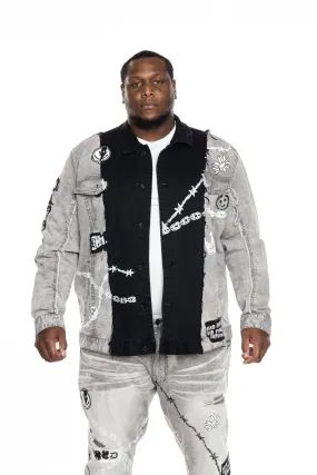 Big and Tall Mixed Media Fashion Jean Jacket - Frost Grey