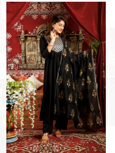 Black Gold Partywear Salwar Suit Dupatta