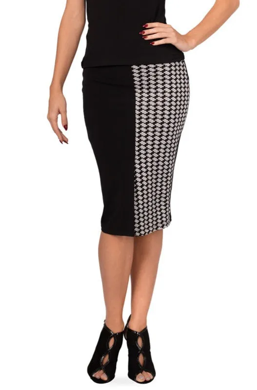 Black Pencil Skirt With Black and White Houndstooth Pattern