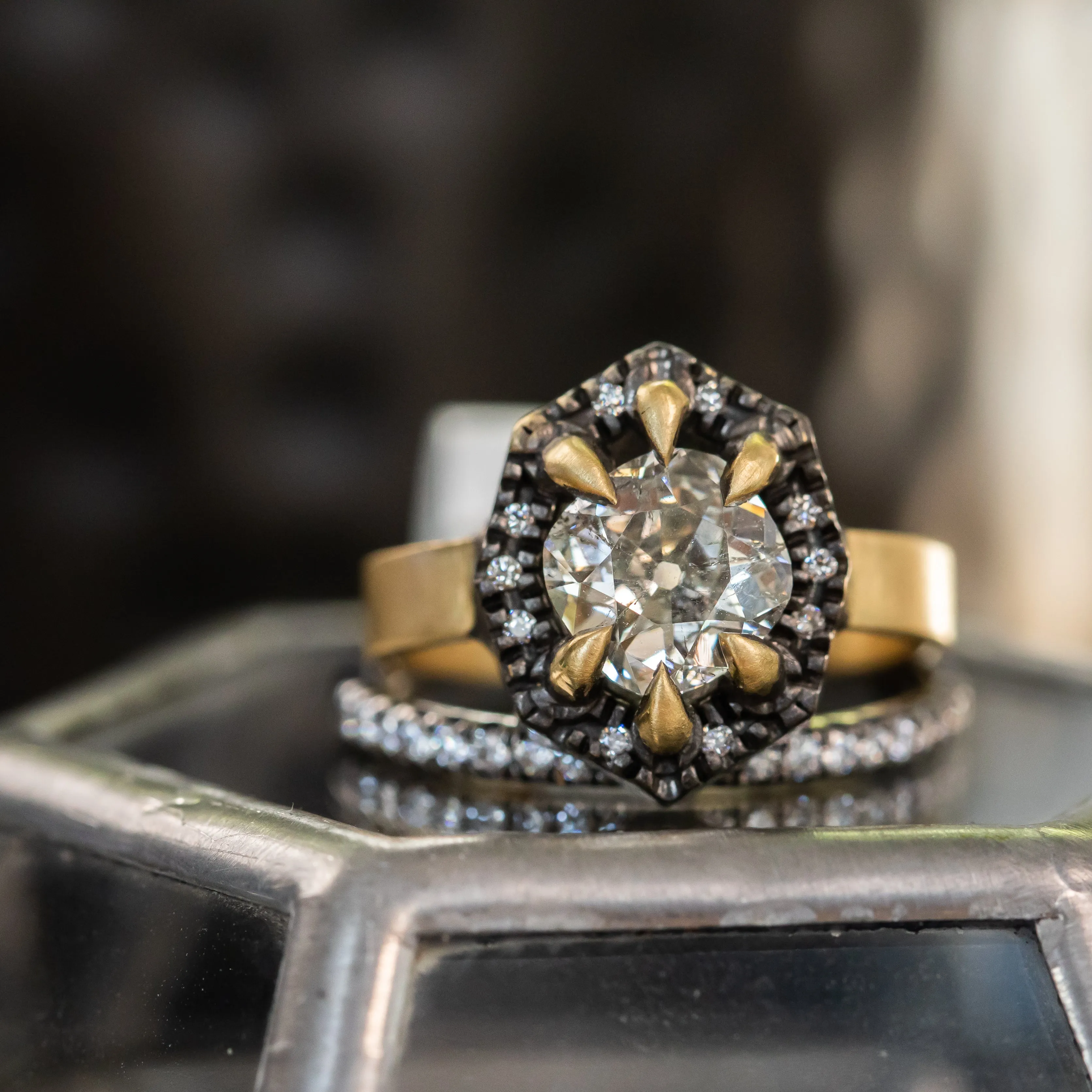 Blackened Gold Straight Diamond Band