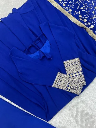 Blue Georgette Gold Sequence Anarkali Kurti Dupatta Set