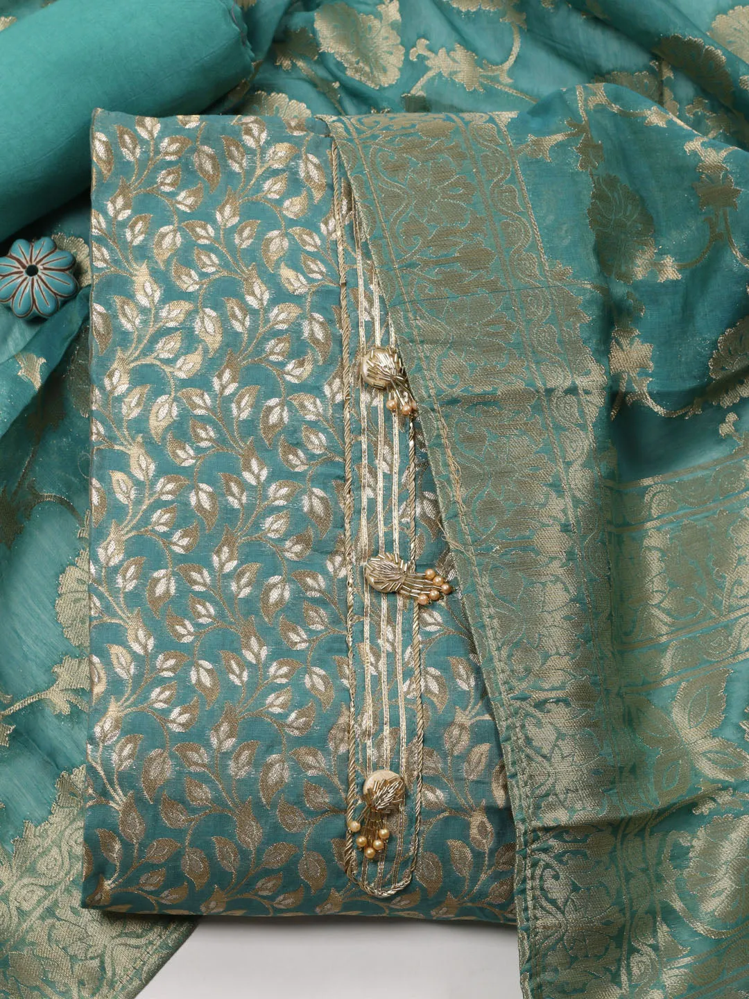 Booti Woven Chanderi Unstitched Suit Dupatta