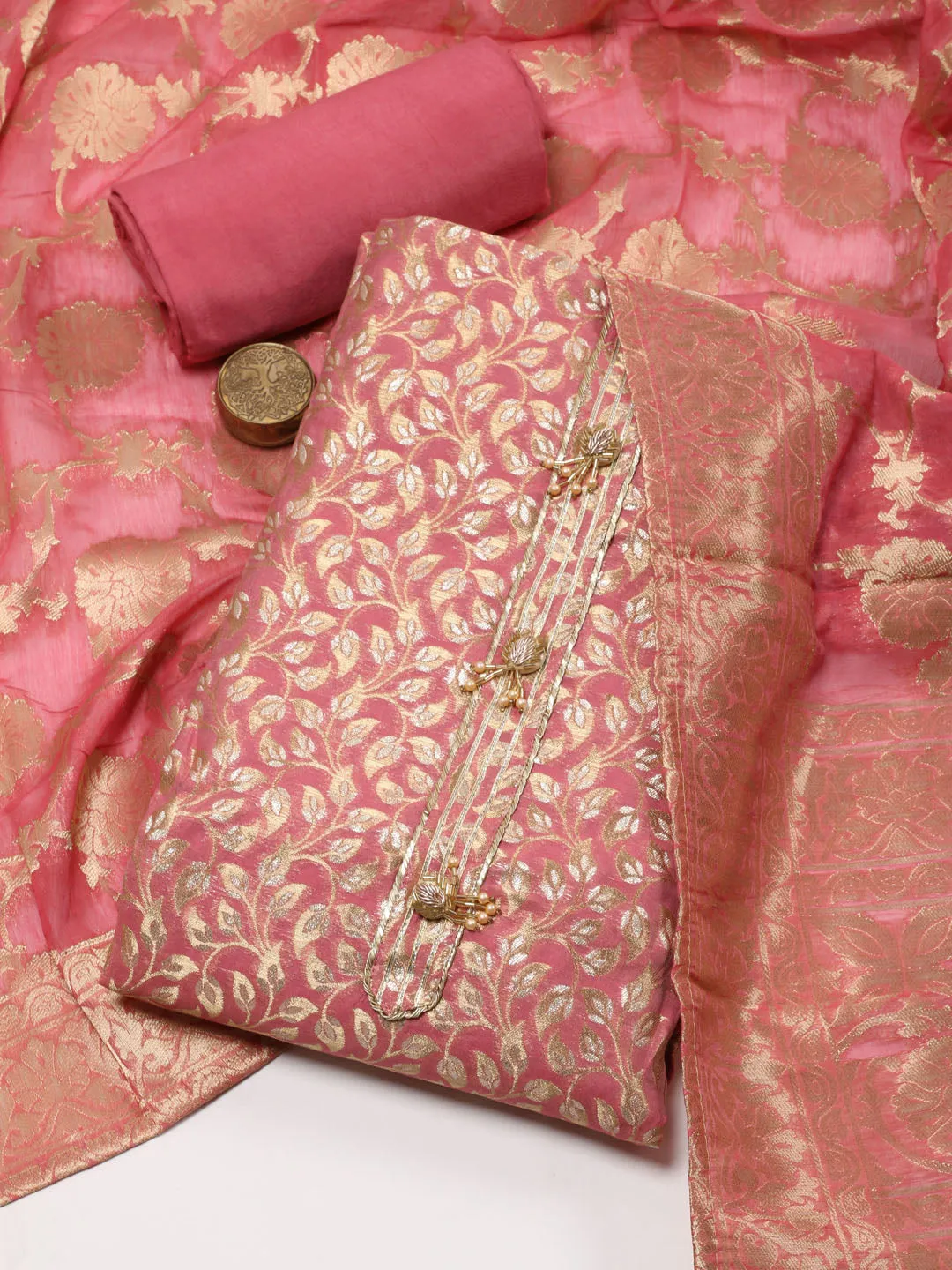 Booti Woven Chanderi Unstitched Suit Dupatta