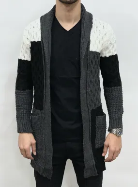 Buyer's Choice Sweater - Cardigan - Grey With Black And White - KA2045