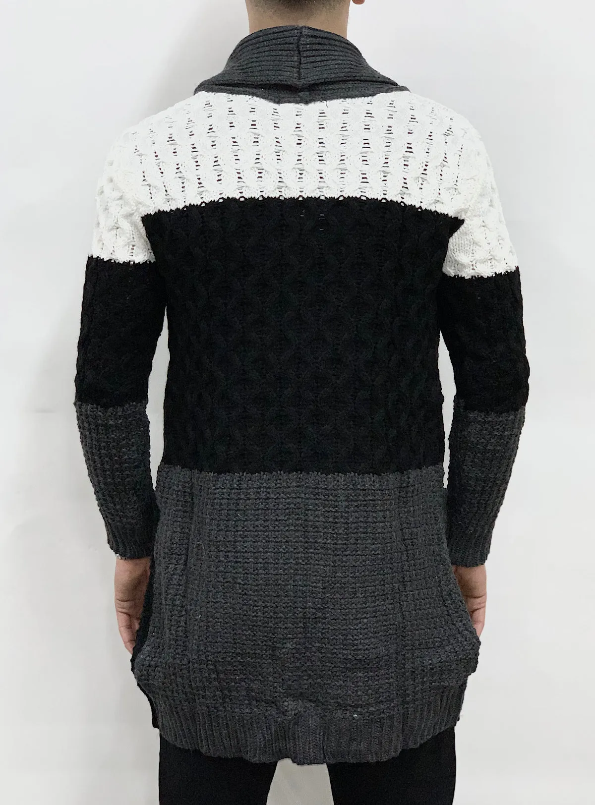 Buyer's Choice Sweater - Cardigan - Grey With Black And White - KA2045