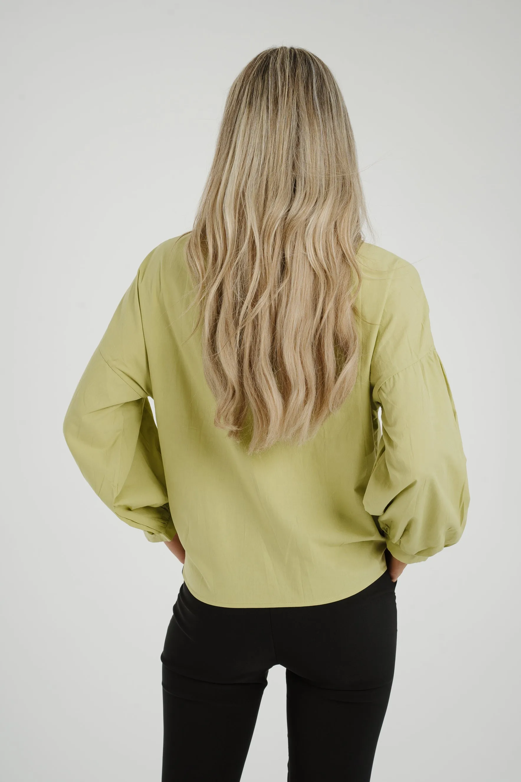 Caitlyn Puff Sleeve Blouse In Olive