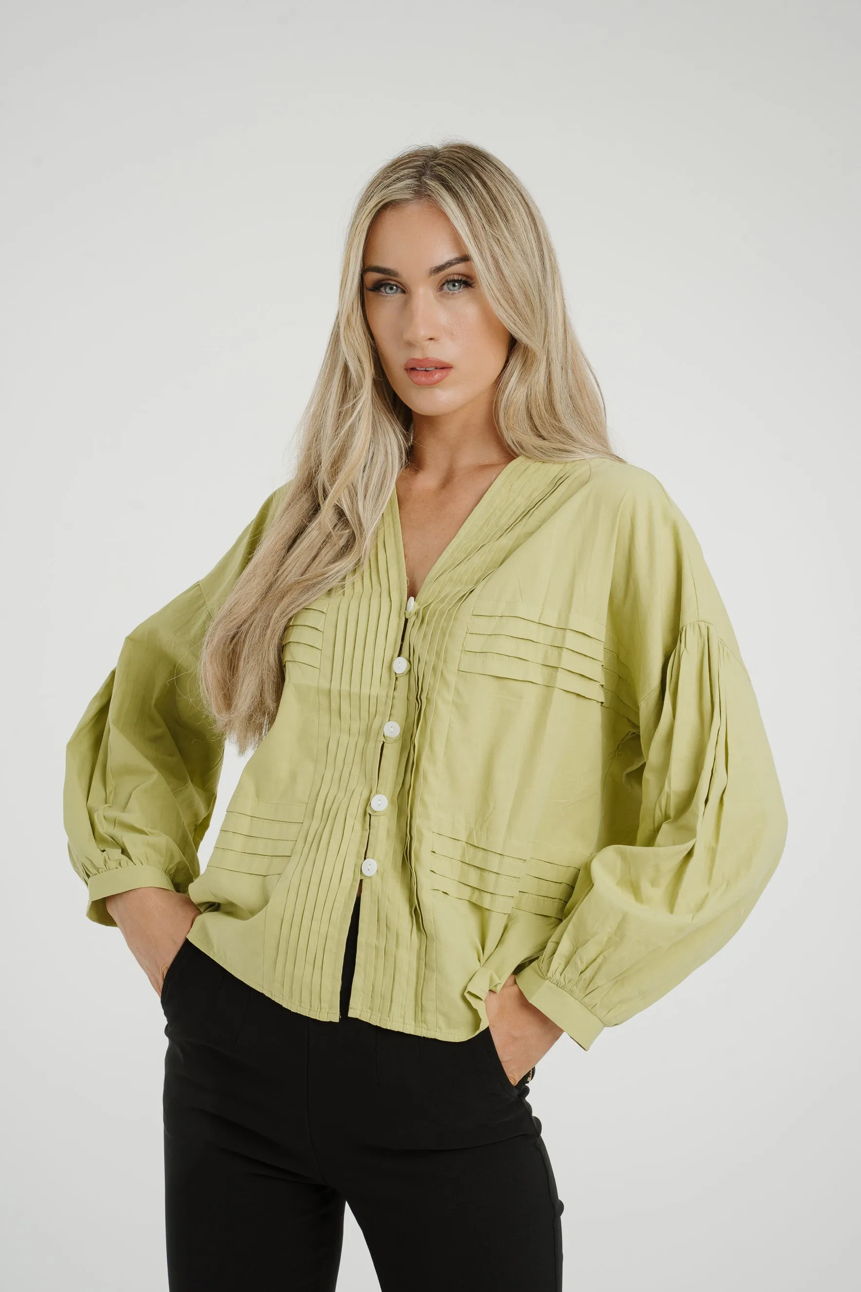 Caitlyn Puff Sleeve Blouse In Olive