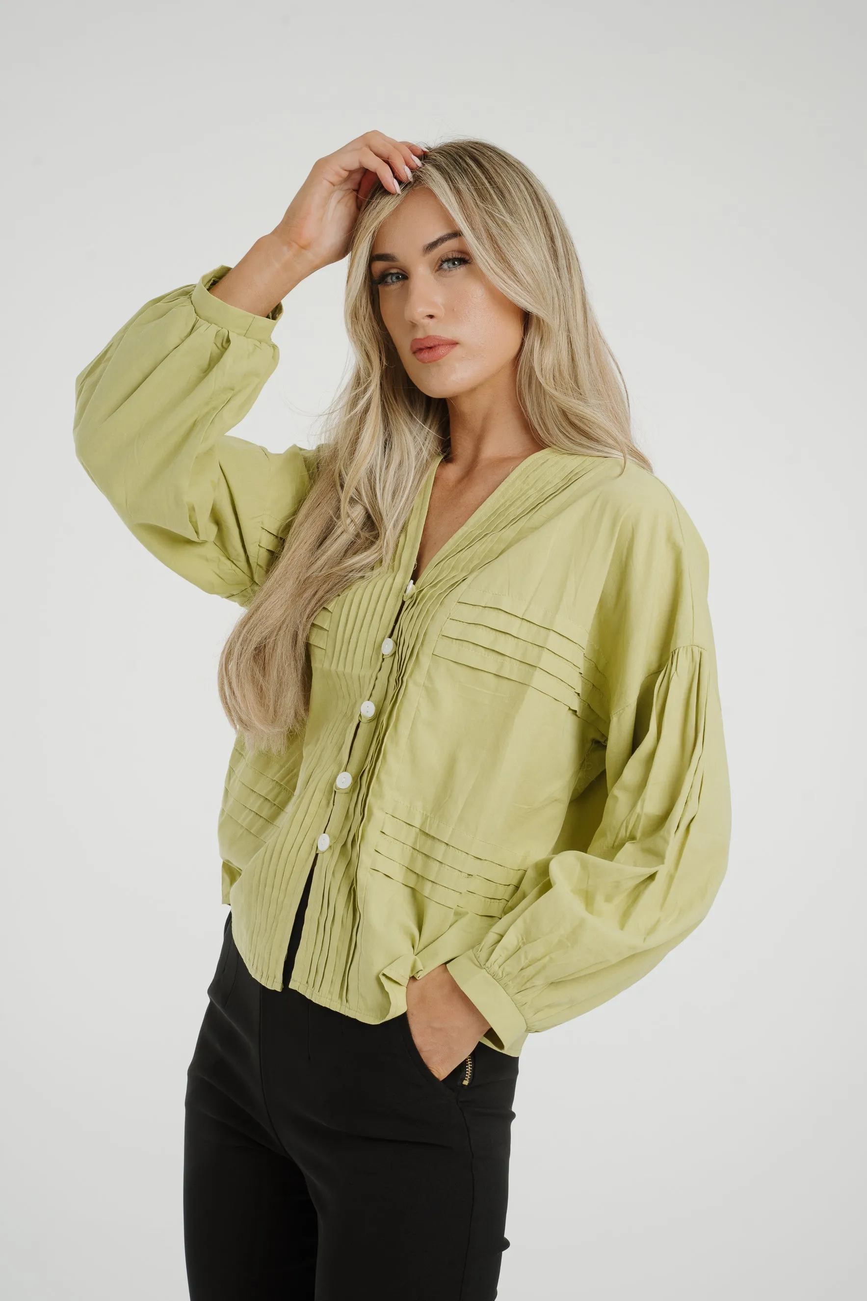 Caitlyn Puff Sleeve Blouse In Olive