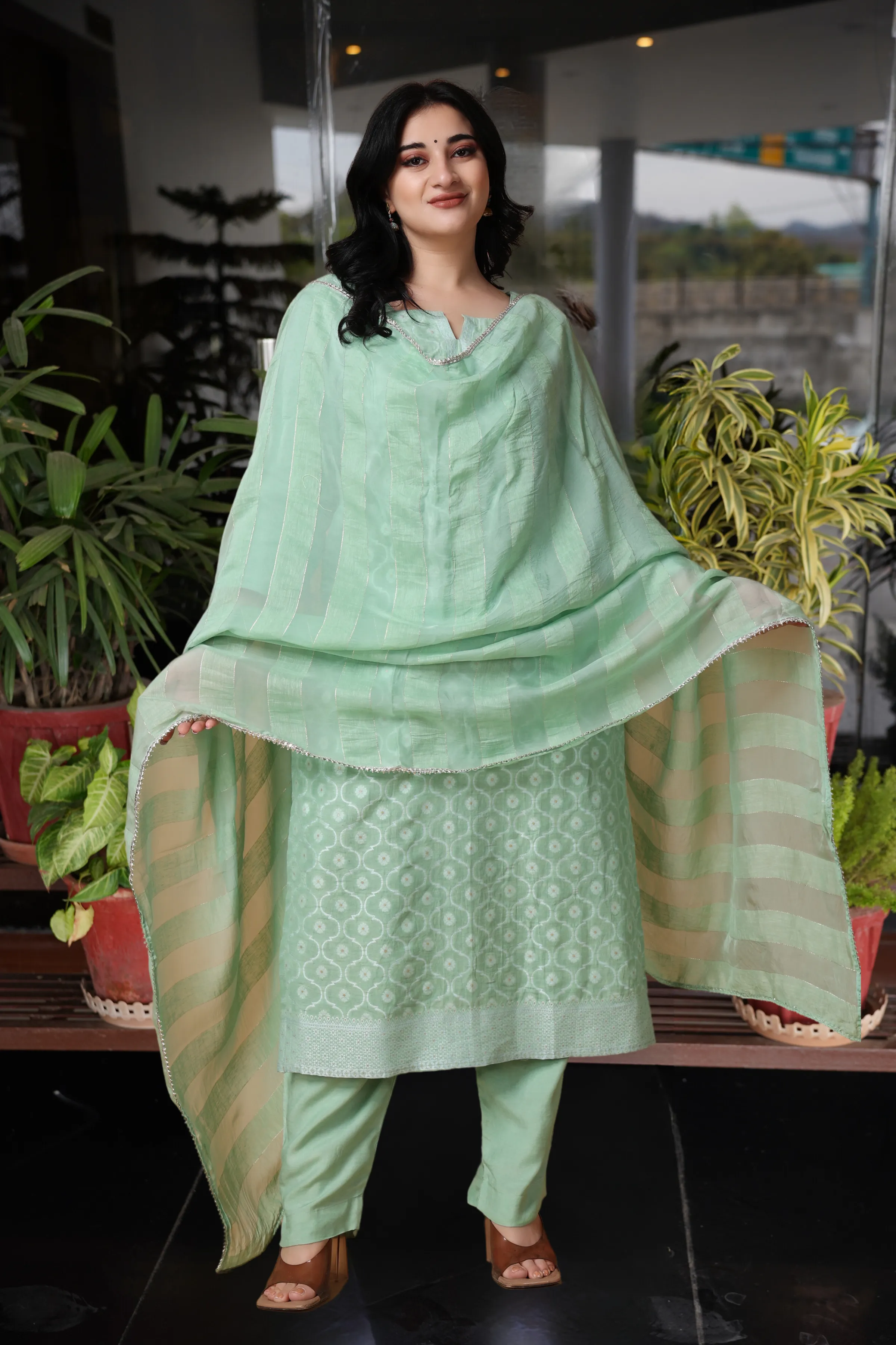 Canton Jade Jacquard Linen Suit