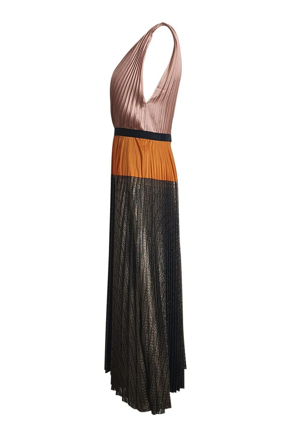 CATHERINE DEANE Colourblock Sleeveless Pleated Midi Dress (UK 08)