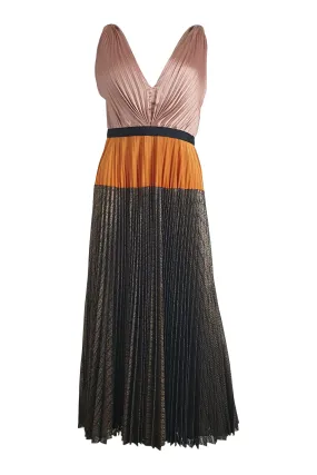 CATHERINE DEANE Colourblock Sleeveless Pleated Midi Dress (UK 08)