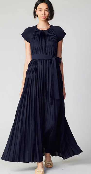 Charlotte Pleated Maxi Dress in Navy