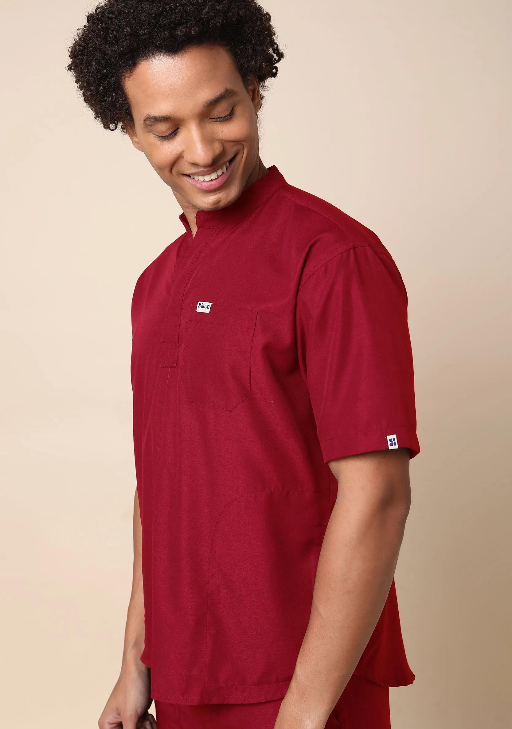 Classic Men's 5-Pocket Mandarin Collar (Maroon) Scrub