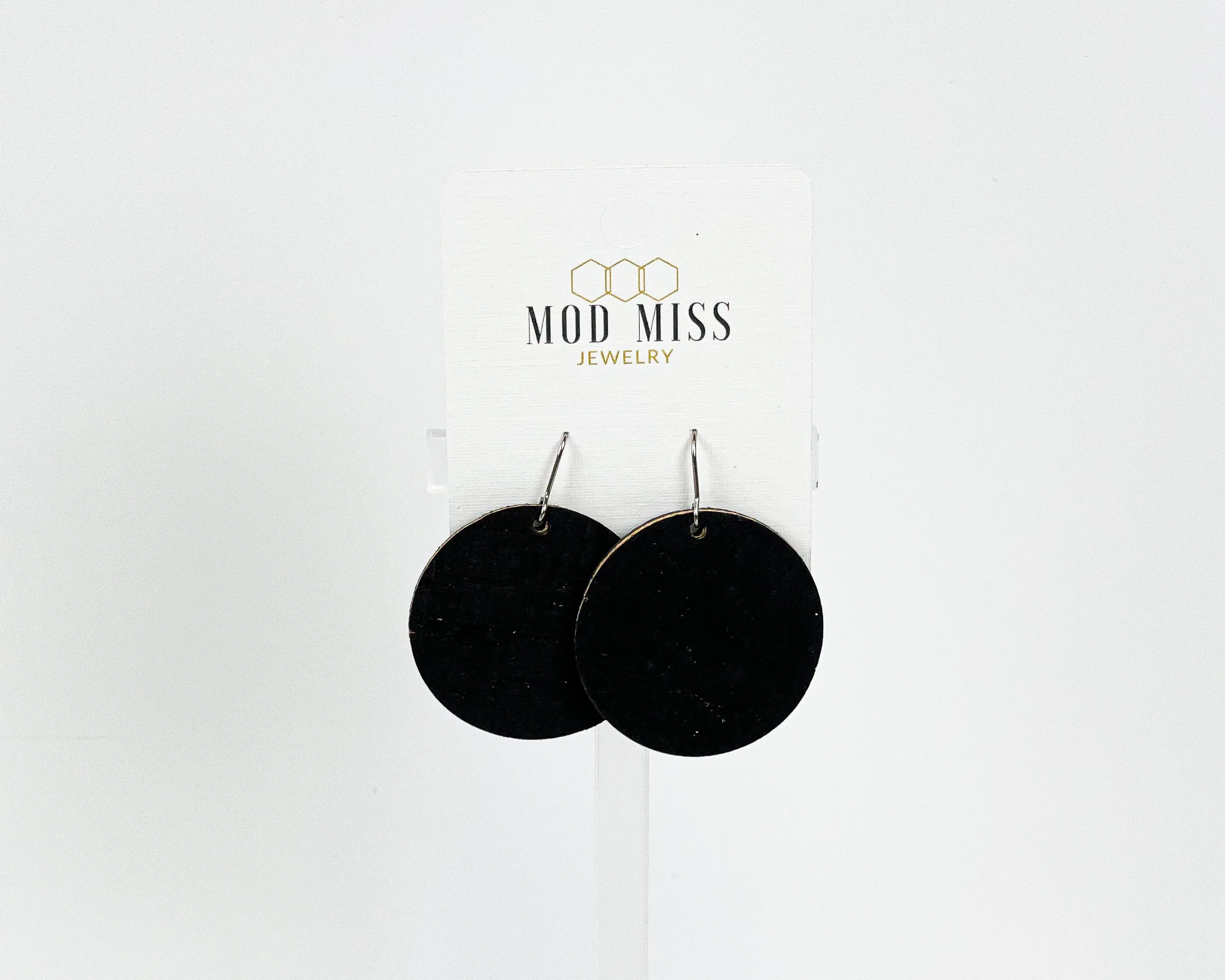 Cork Leather Round Earring Black 