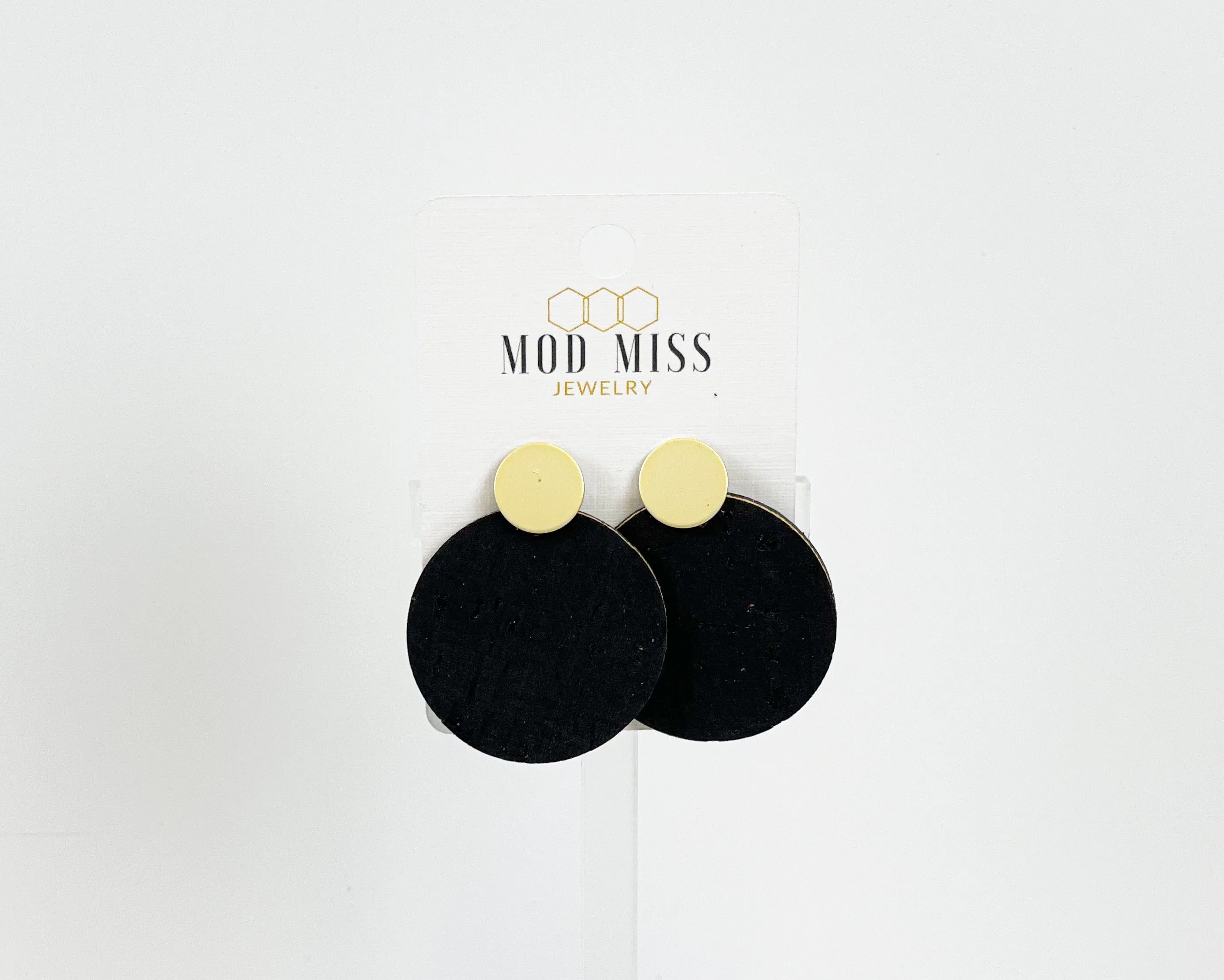 Cork Leather Round Earring Black 