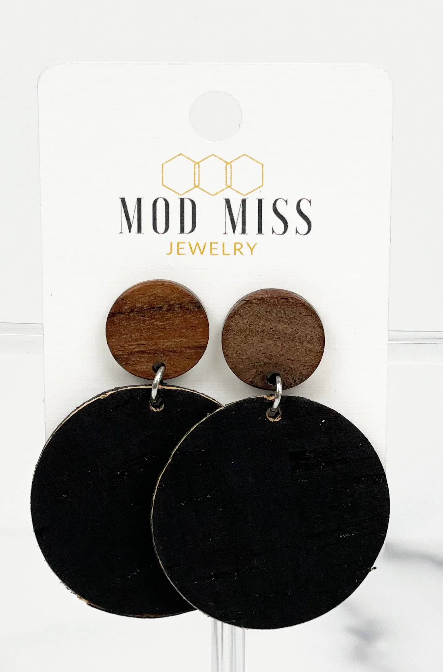 Cork Leather Round Earring Black 