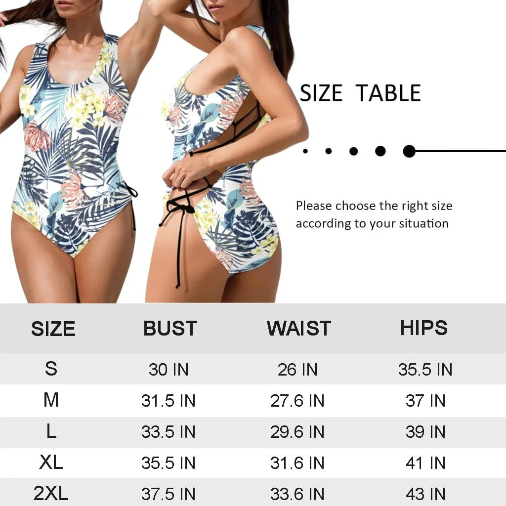 Custom Face Multiple Color Women's Lace Up Back Swimwear One Piece Swimsuit Personalized One Piece Bathing Suits