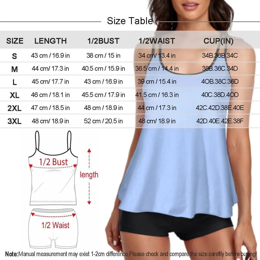 Custom Face Seamless Swimsuit Tankini Bikini Two Piece Bathing Suit Tank Top With Shorts