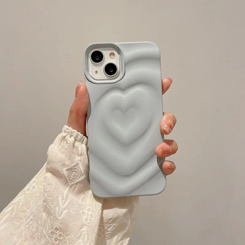 Cute Phone Cases For iPhone 13 14 11 12 Pro Max - 3D Pleated Water Ripple Heart