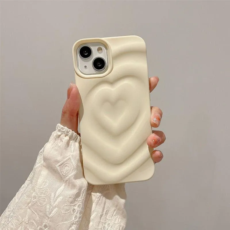 Cute Phone Cases For iPhone 13 14 11 12 Pro Max - 3D Pleated Water Ripple Heart