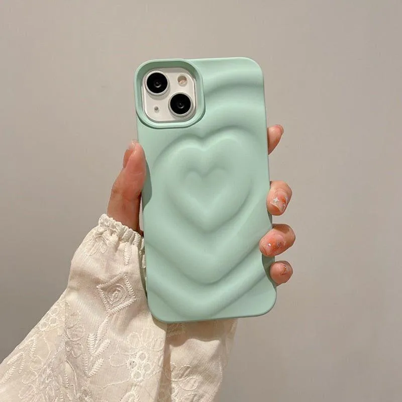 Cute Phone Cases For iPhone 13 14 11 12 Pro Max - 3D Pleated Water Ripple Heart