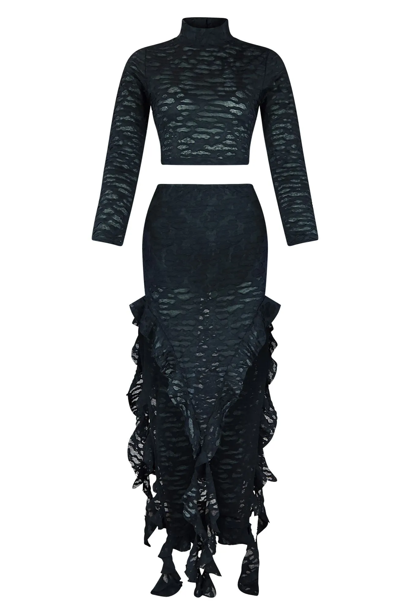 Darla Mesh Top & Maxi Ruffle Skirt SET