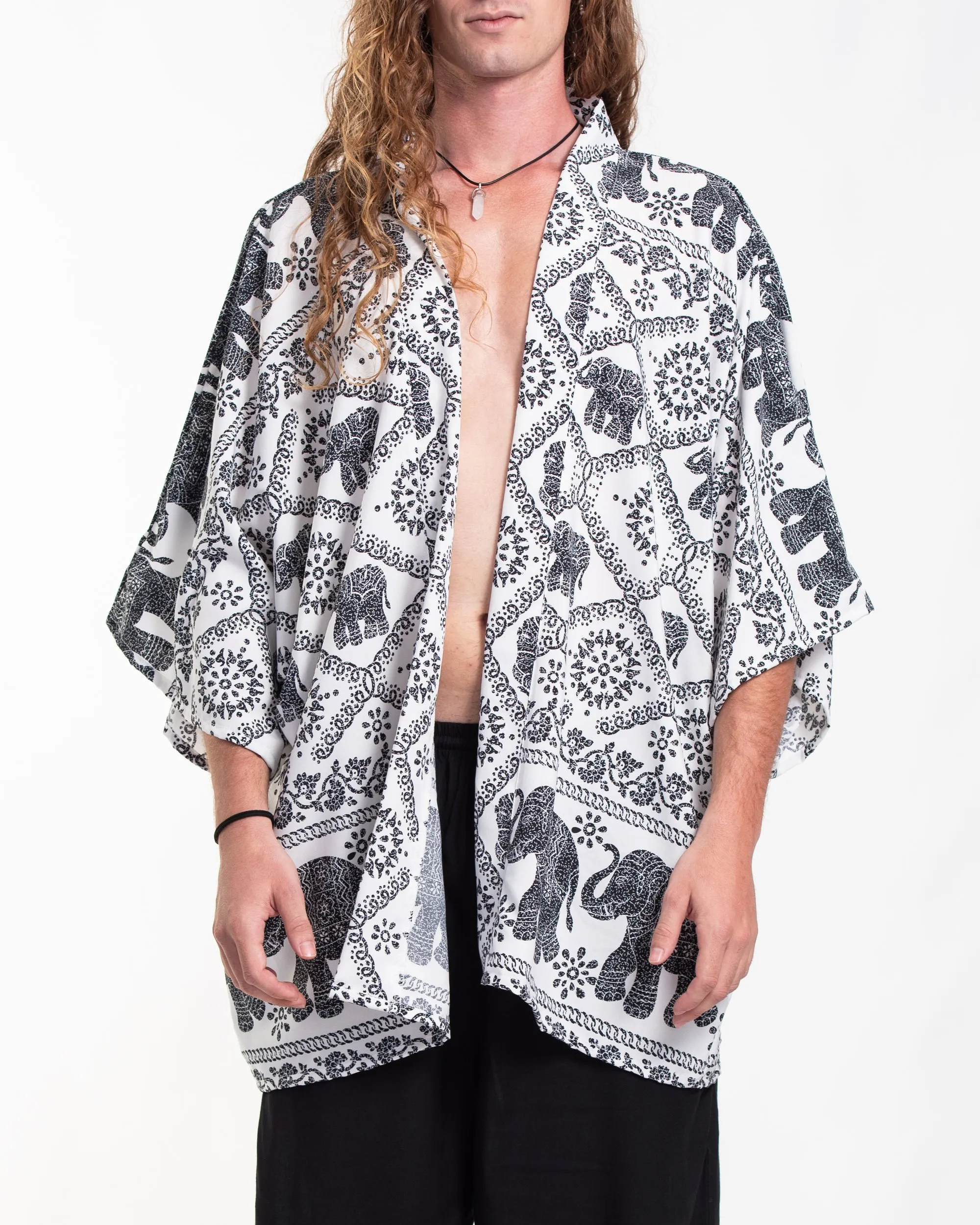 Diamond Elephant Kimono Cardigan in White