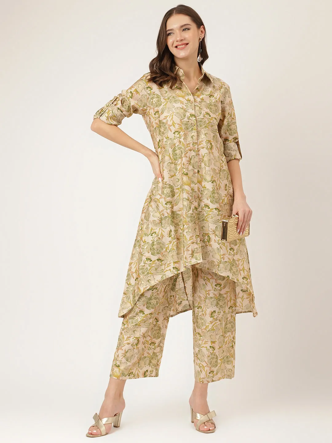 Divena Green Foil Printed Chanderi Co-ord Set