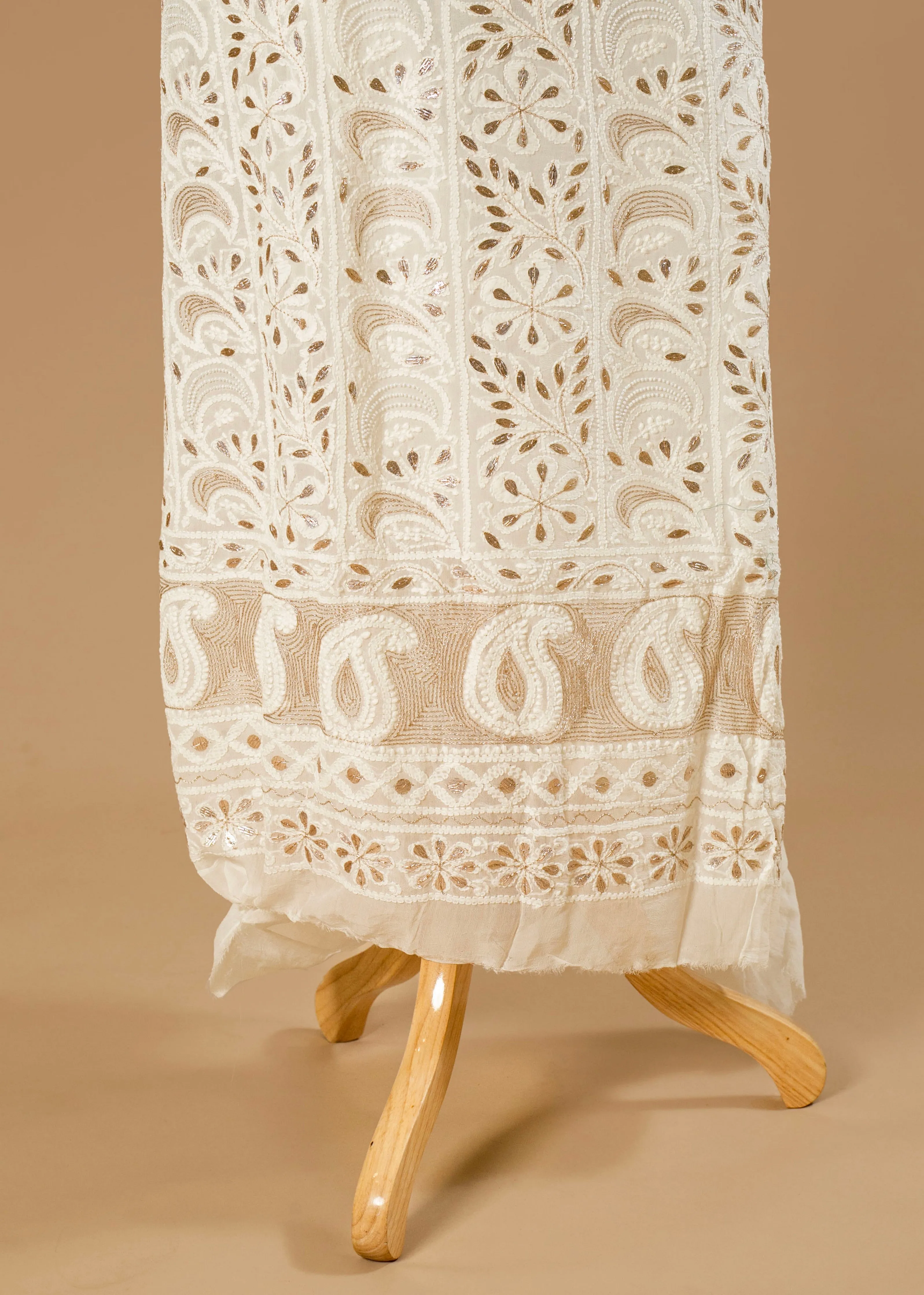 Dyeable Hand-Embroidered Chikankari Lucknowi Suit with Pearl, Gota, and Shadow Work