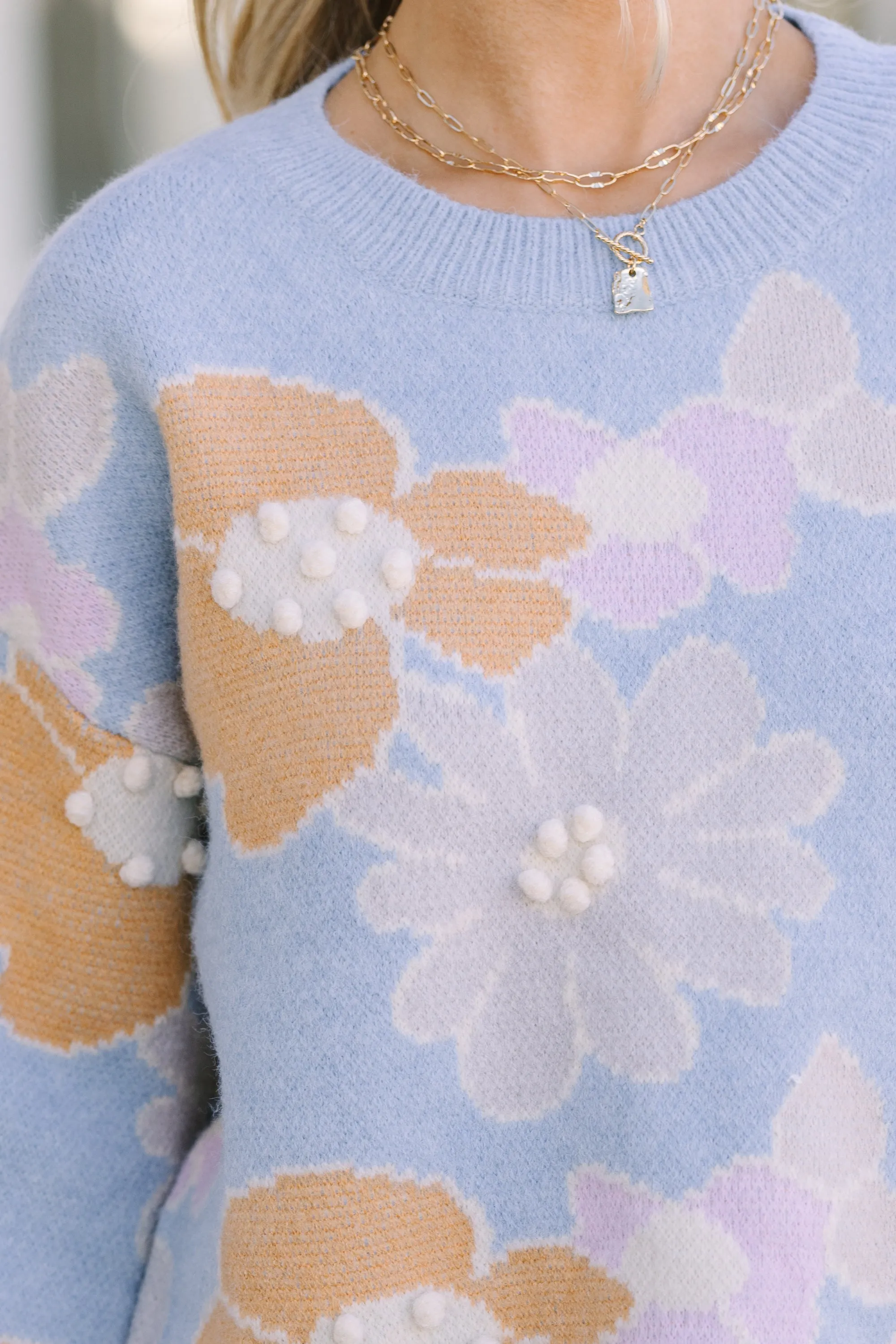 Easy To Love Blue Floral Sweater