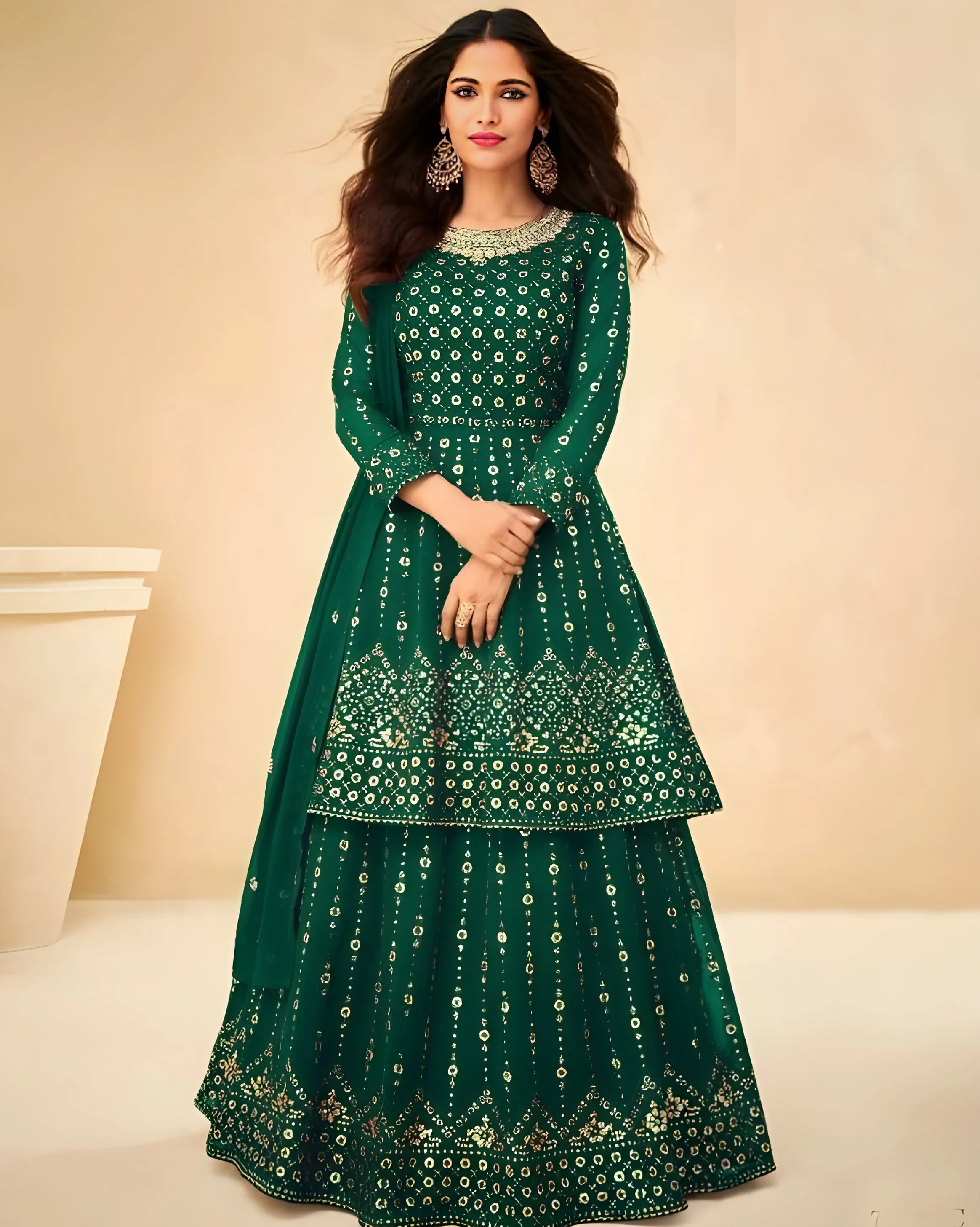 Embroidered Georgette   Suits Green